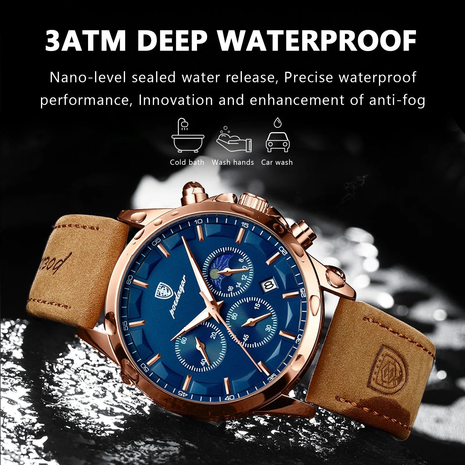 Luxury Sports Leather Quartz Watch Waterproof Men's Watches