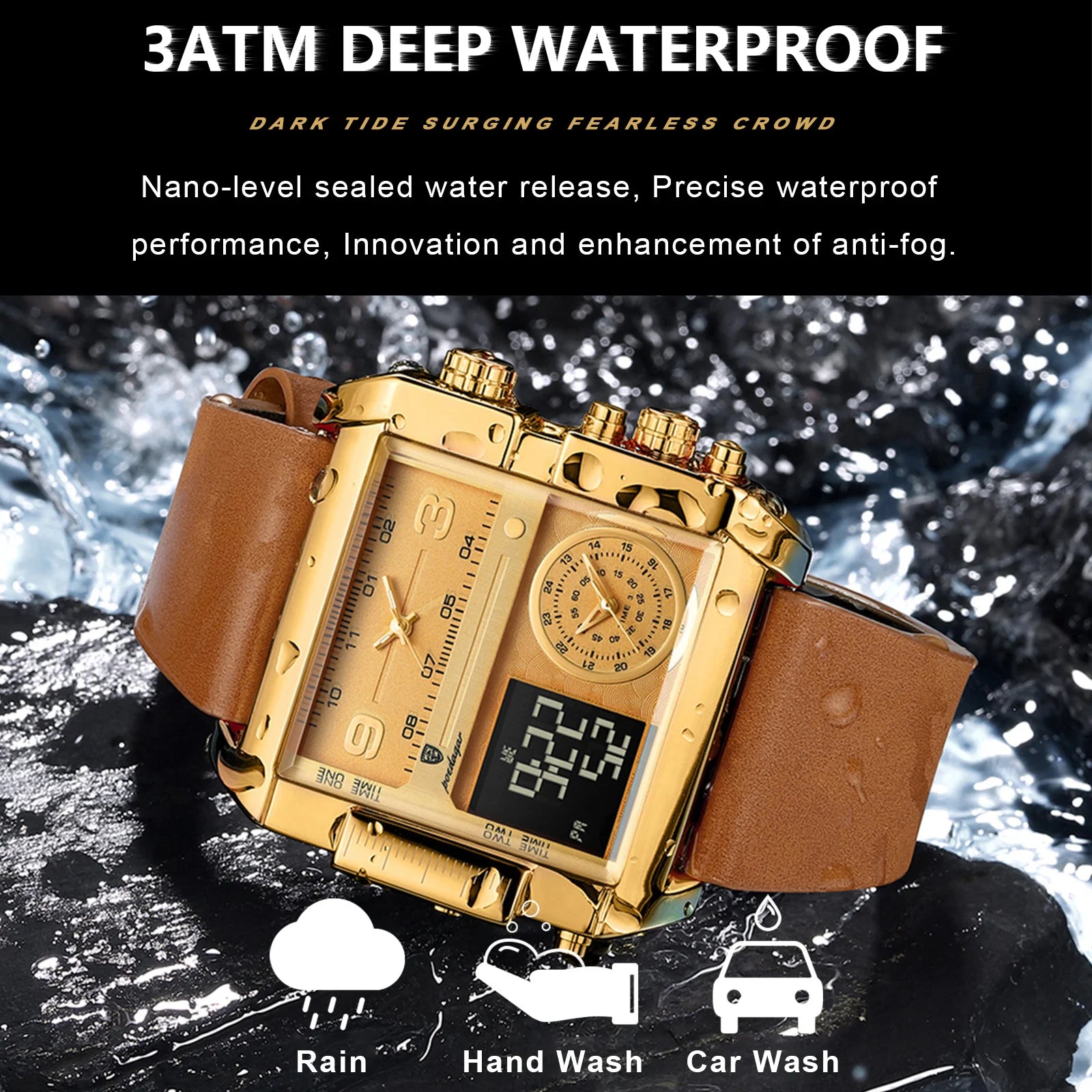 Luxury Rectangle Waterproof Digital Multifunction Men's Watches