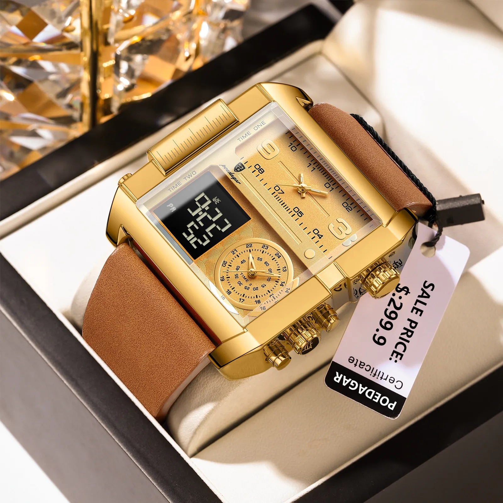 Luxury Rectangle Waterproof Digital Multifunction Men's Watches