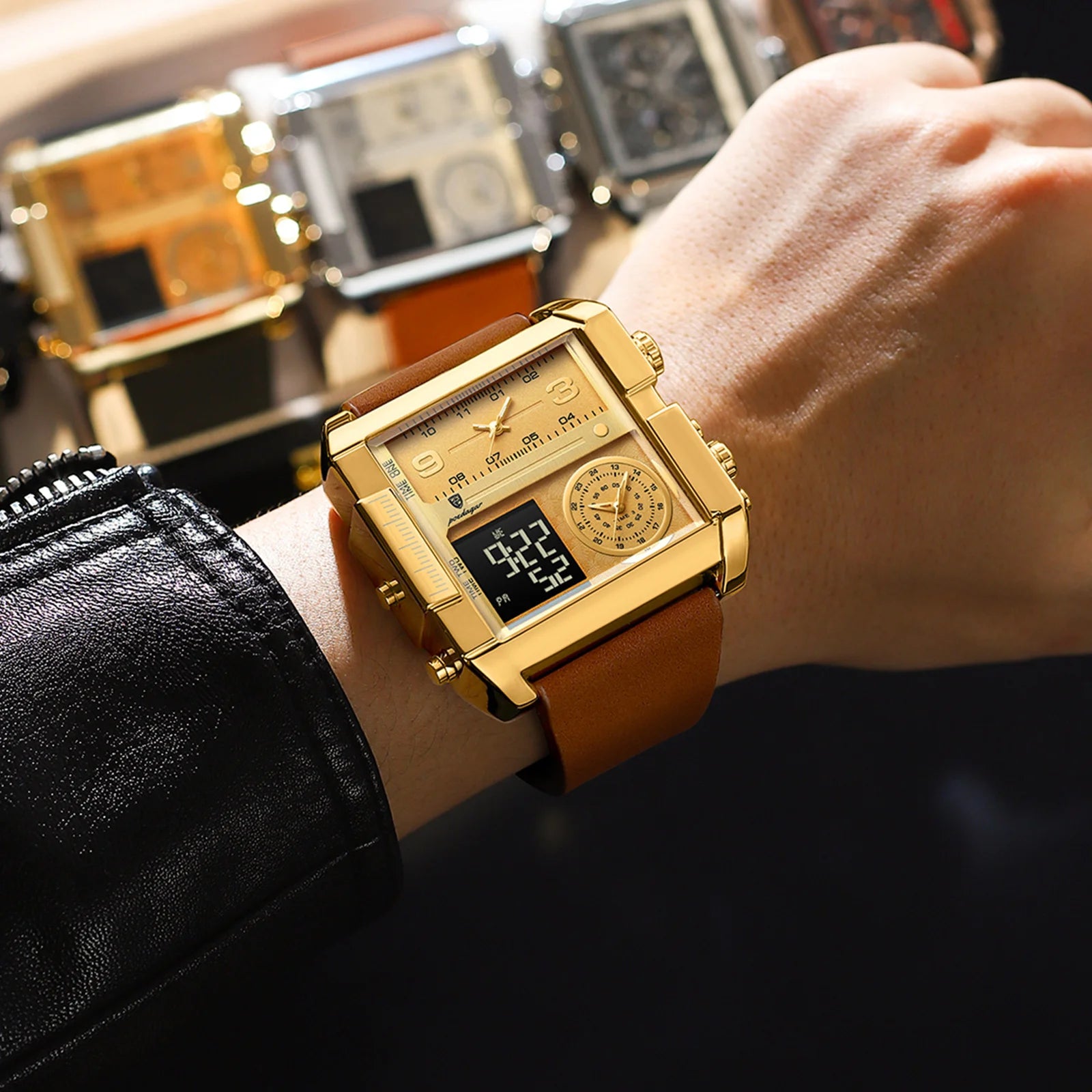 Luxury Rectangle Waterproof Digital Multifunction Men's Watches